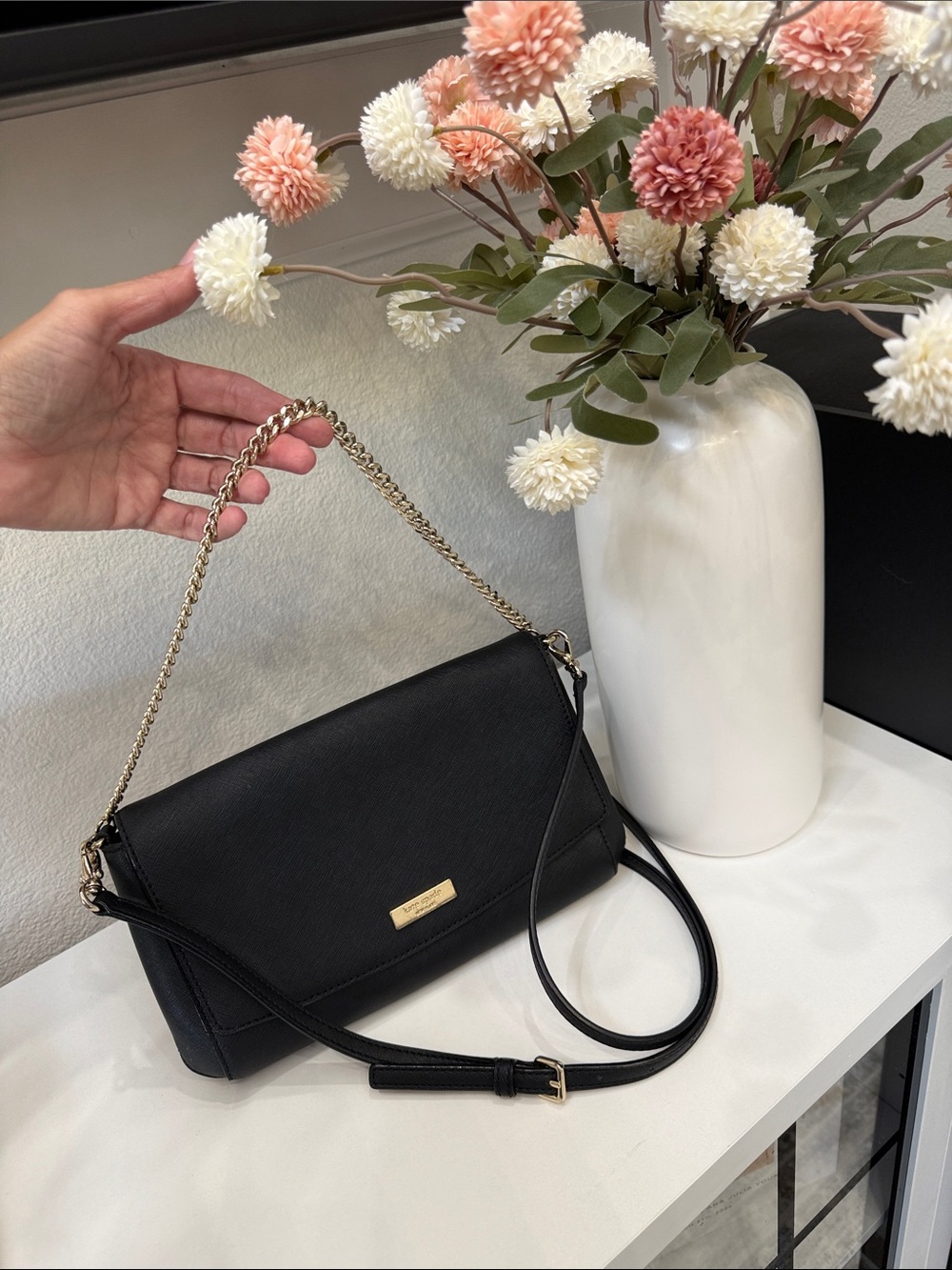 Kate Spade Black Crossbody Shoulder Bag with Gold Chain Handle Strap